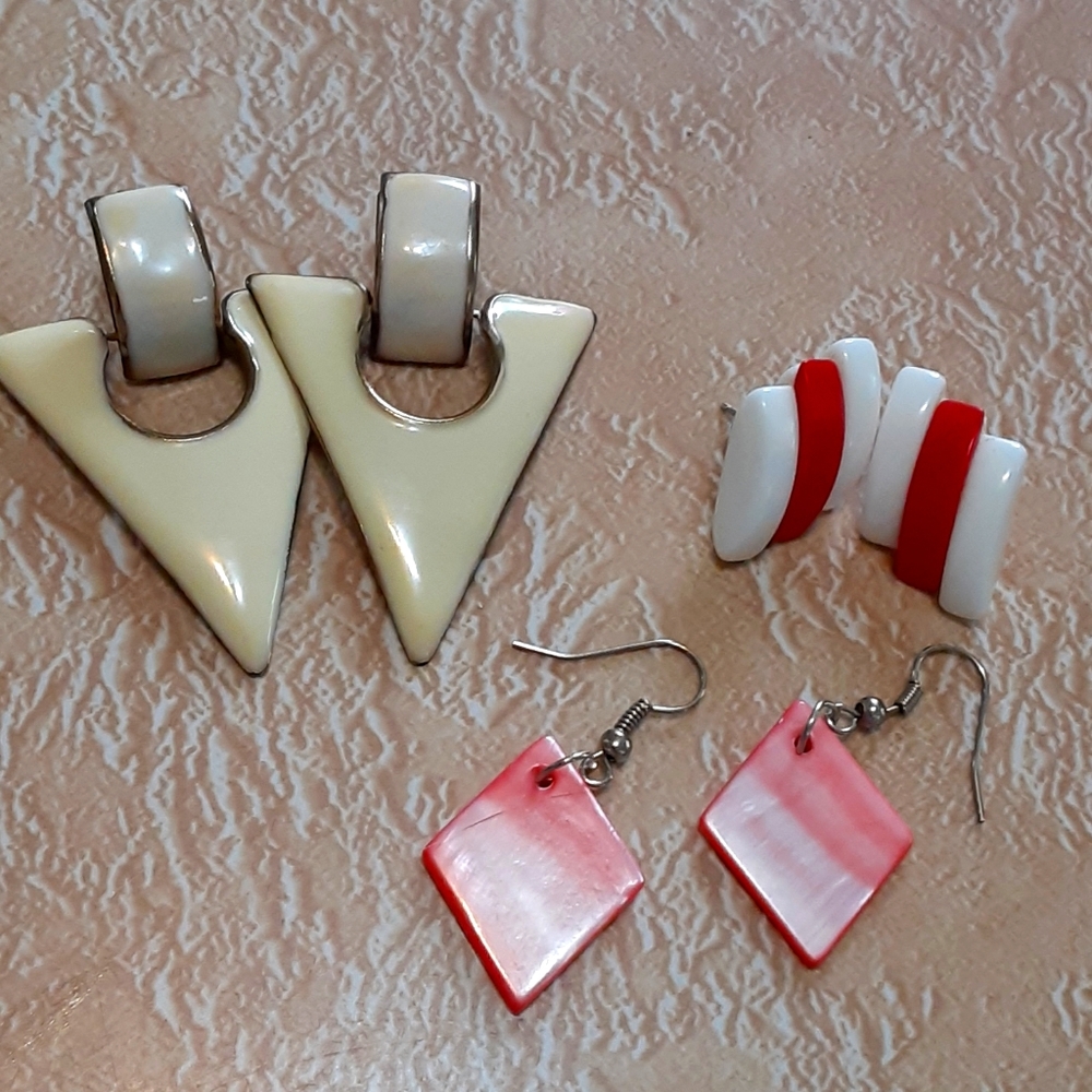 3 pairs Art Deco New Wave Modernist earrings